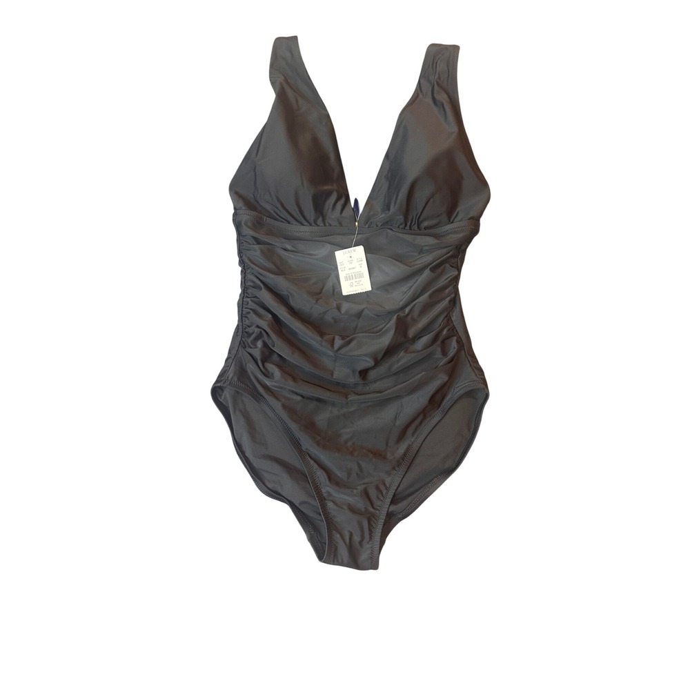 J.Crew Womens Ruched V-Neck One-Piece Swimsuit Black Size M C1098 BK0001